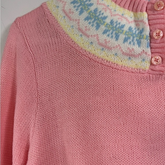 Vintage 70s Garland Size XS/S Pastel Pink Fair Isle Sweater 3 Button Neck - Picture 4 of 6